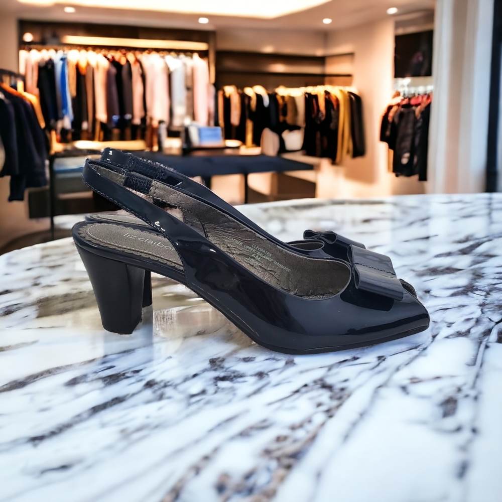 Navy Patent Leather Peep Toe Shoes